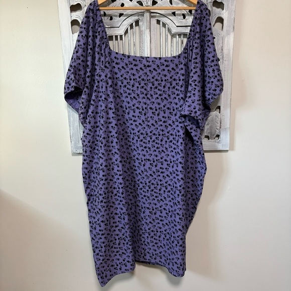 Torrid Betsey Johnson Mini Foxy Ruched Black Floral Purple Cotton Dress NWOT 6X - Picture 7 of 11